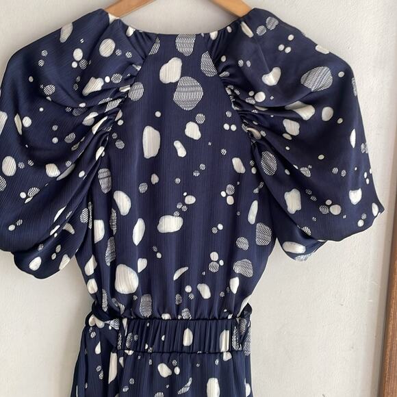 Ted Baker Steviee Polka Dot Puff Sleeve Dress Faux Wrap Dress Navy - Picture 10 of 16